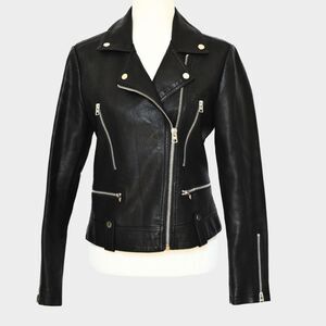 TOPSHOP Women's Fred Faux Leather Moto Jacket in Black Size 6